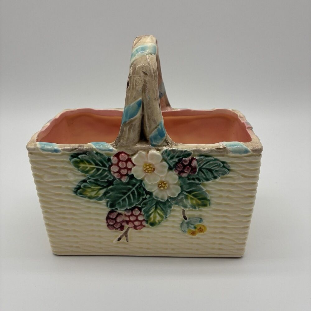 Haldon Group Vintage Ceramic Basket W/ Blackberries & Flowers. Hand Painted